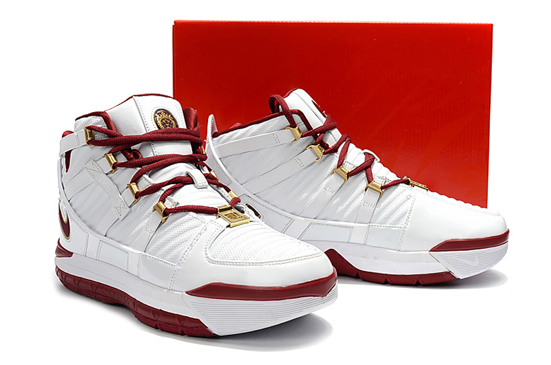 Men Nike Lebron James III Retro White Wine Red Shoes